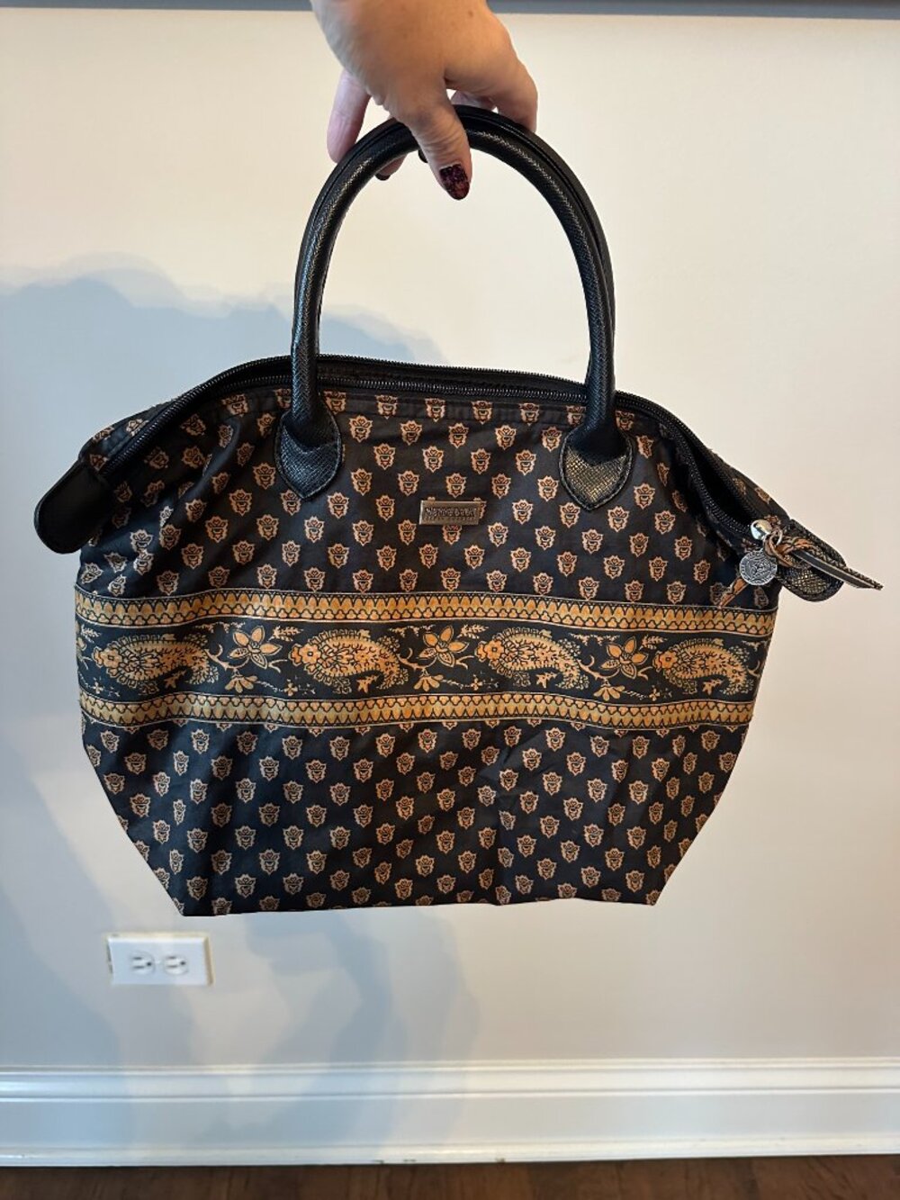 Pierre Deux French Country Tote Bag Black Paisley Fabric Handbag Vintage